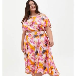 Multi-Watercolor Tie Dye Off Shoulder Skirt Set